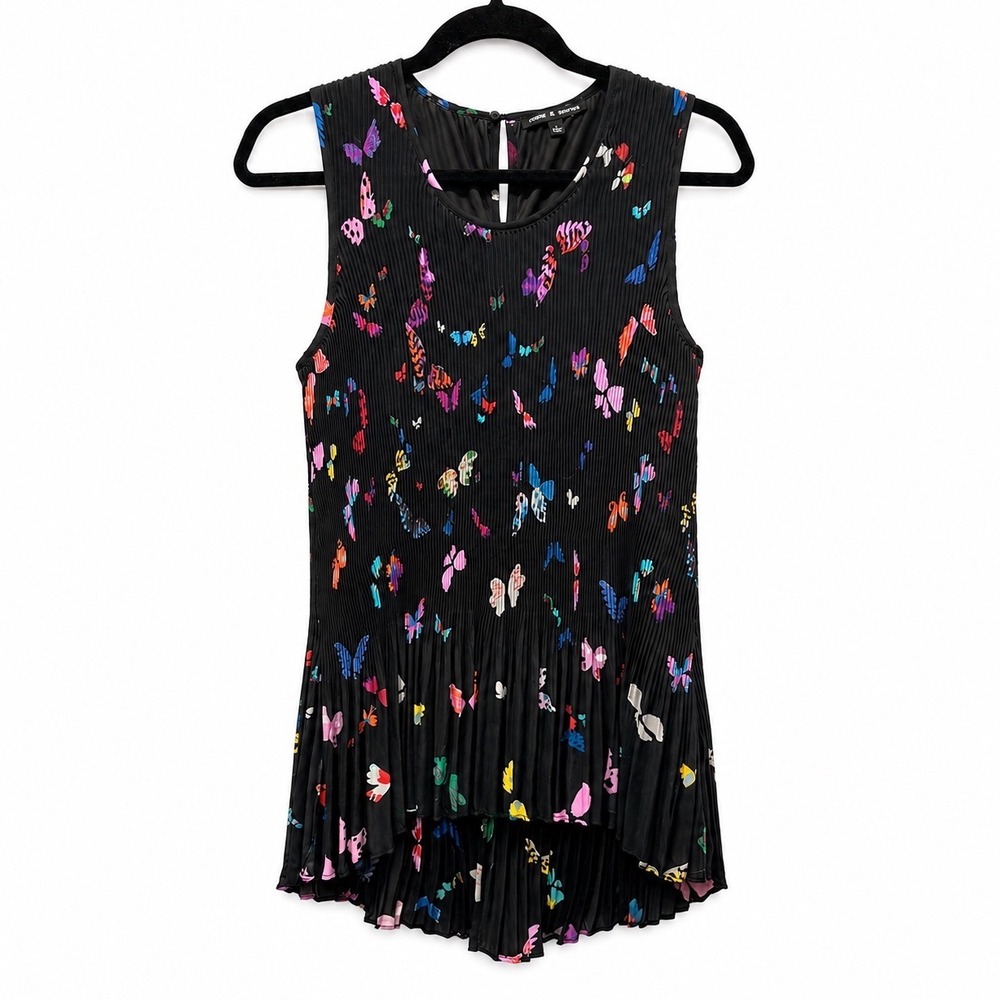 Cable Gauge Black Butterfly Pleated High Low Blouse XL Whimsigoth Fairy Goth